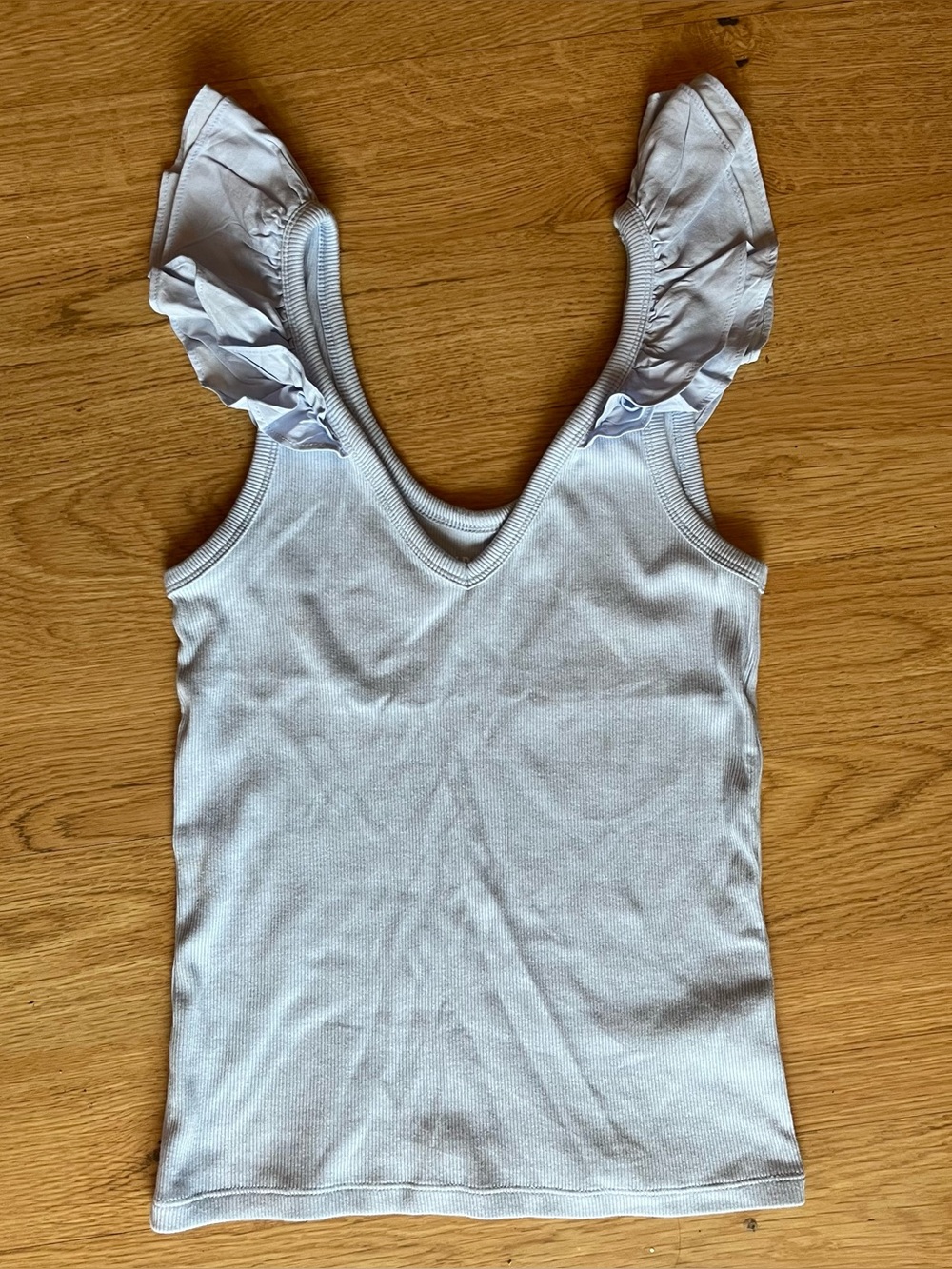 Old Navy Ruffle Strap Tank Top Size Womens XS Light Blue Ribbed Knit